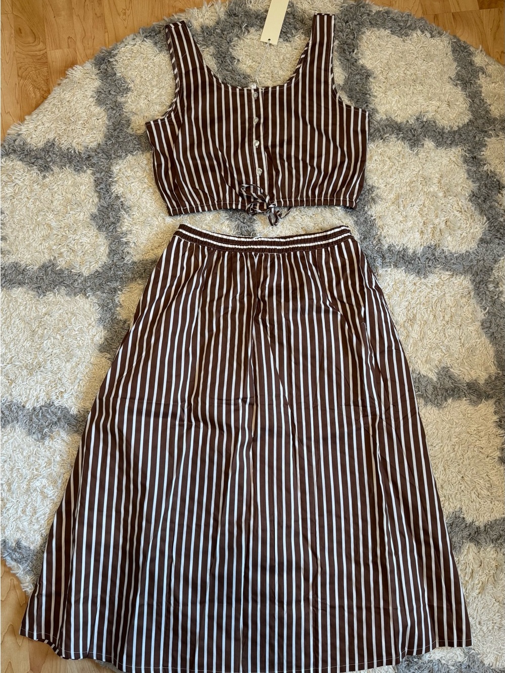 Love Tree Brown and White Striped Two-Piece Skirt Set